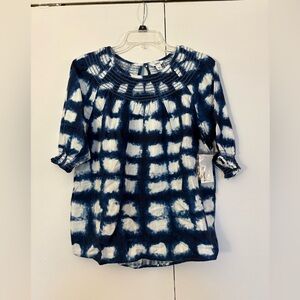 Women’s Sonoma Goods for Life Elbow Smock Neck Top Navy Square Dye Size M NWT